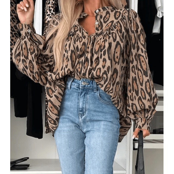 REDUCED!!! Monika French Beige Oversized Leopard Print Balloon Sleeve Casual Shirt REDUCED!!!