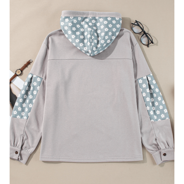 Stormi Blue Floral Patchwork Star Pattern Drawstring Hoodie
