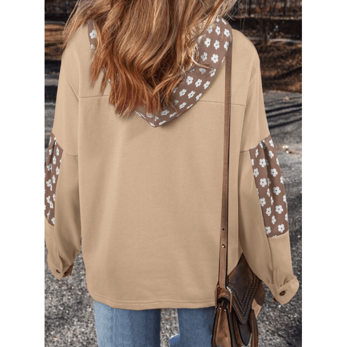 Stormi Apricot Floral Patchwork Star Pattern Drawstring Hoodie