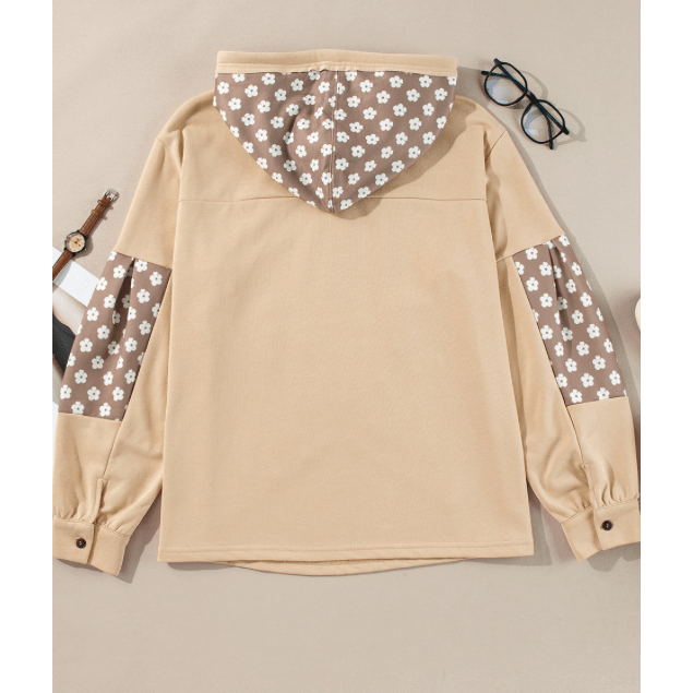 Stormi Apricot Floral Patchwork Star Pattern Drawstring Hoodie