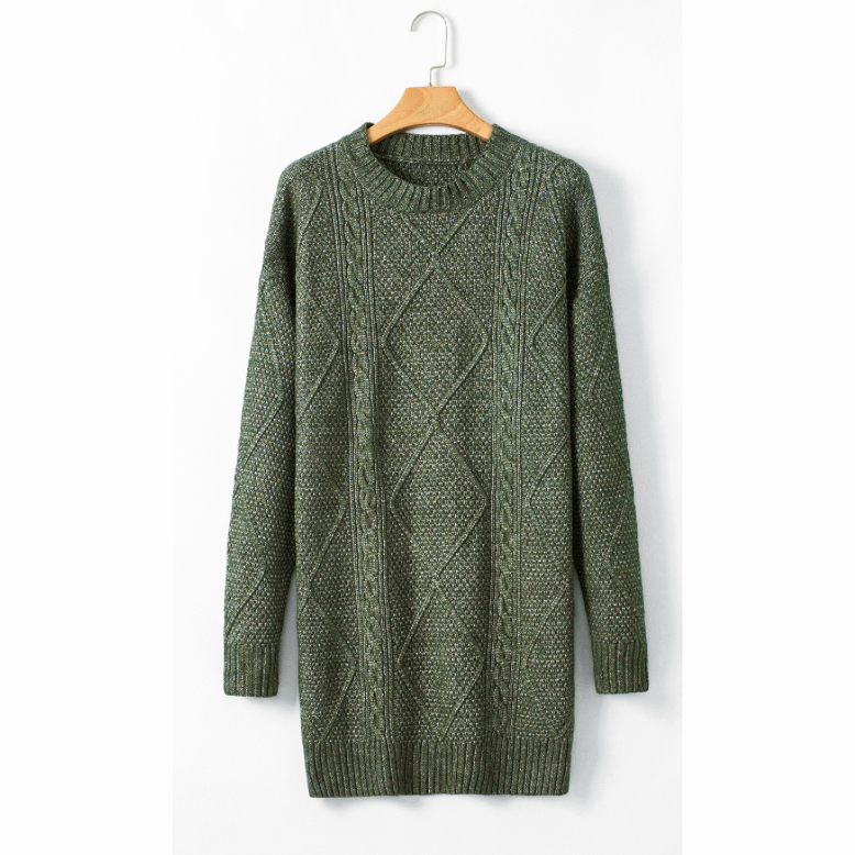 Kenna Green Cable Knit Drop Shoulder Loose Fit Sweater Dress