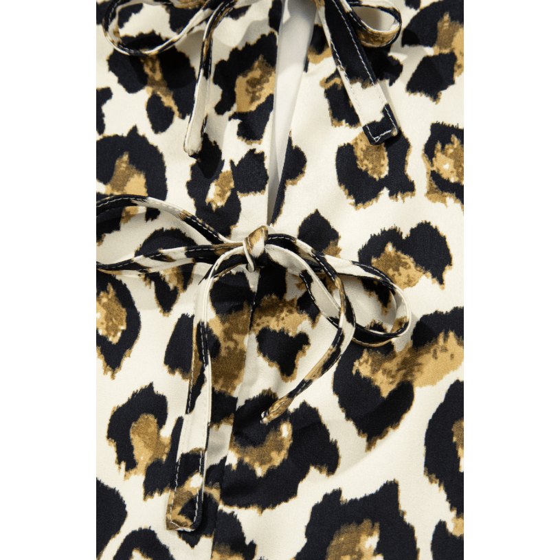 REDUCED!!! Cinni Leopard Bubble Sleeve Bow Tie Front Peplum Blouse REDUCED!!!