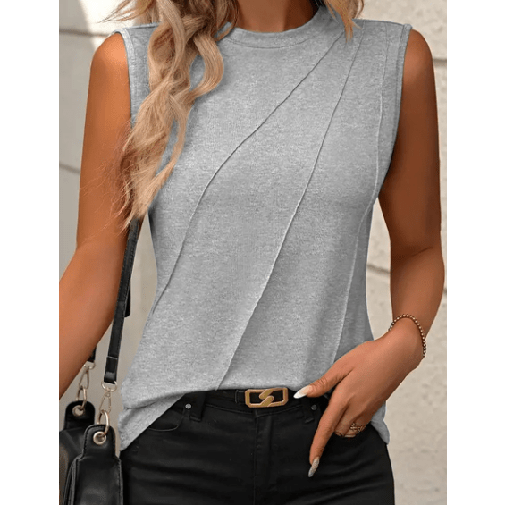 Danielle Grey Crew Neck Pleated Tank Top