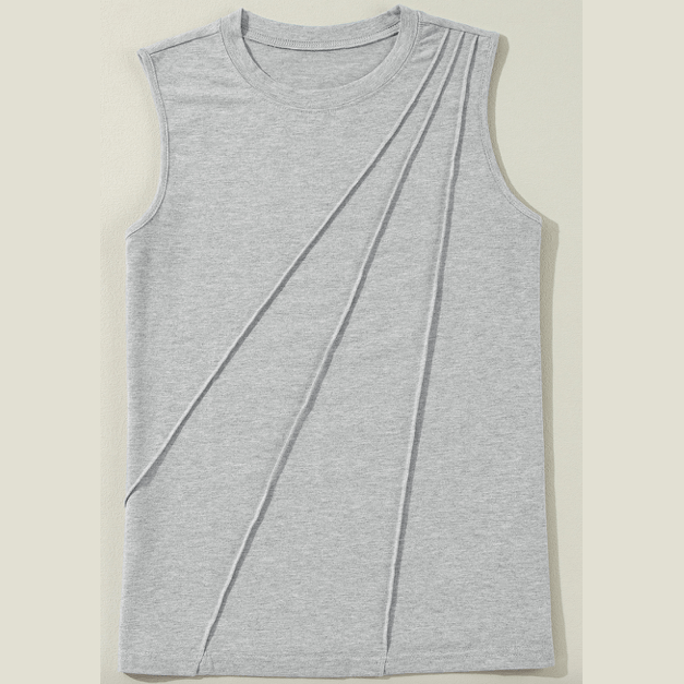 Danielle Grey Crew Neck Pleated Tank Top