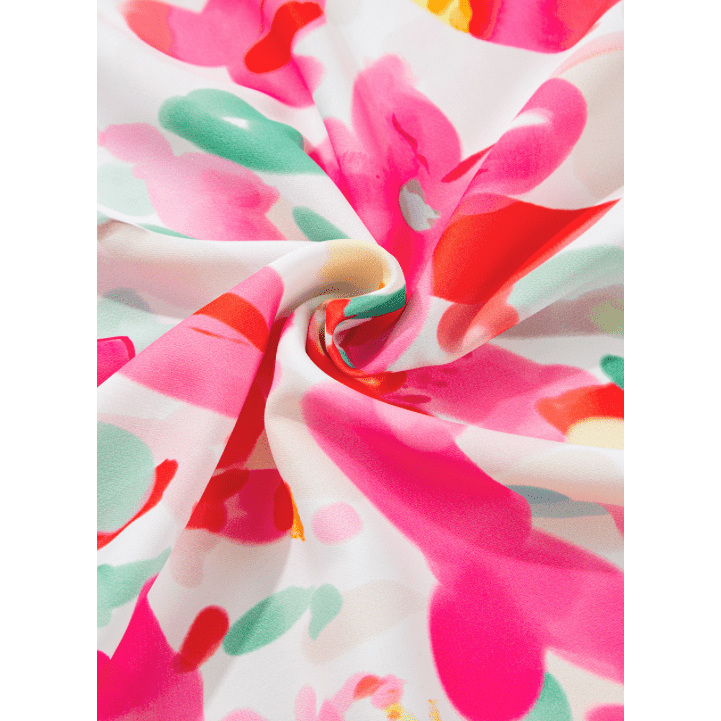 Veronnie Floral Print Flutter Sleeve Round Neck Casual Blouse