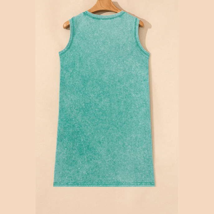 Paris Green Mineral Wash Tank Mini Dress with Pockets