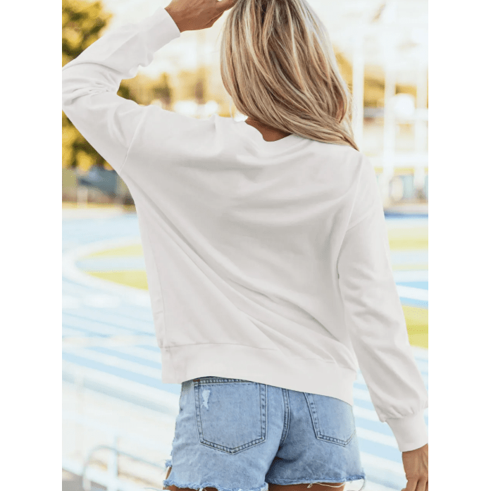 White/Blue Tinsel Game Day Drop Shoulder Graphic Sweatshirt