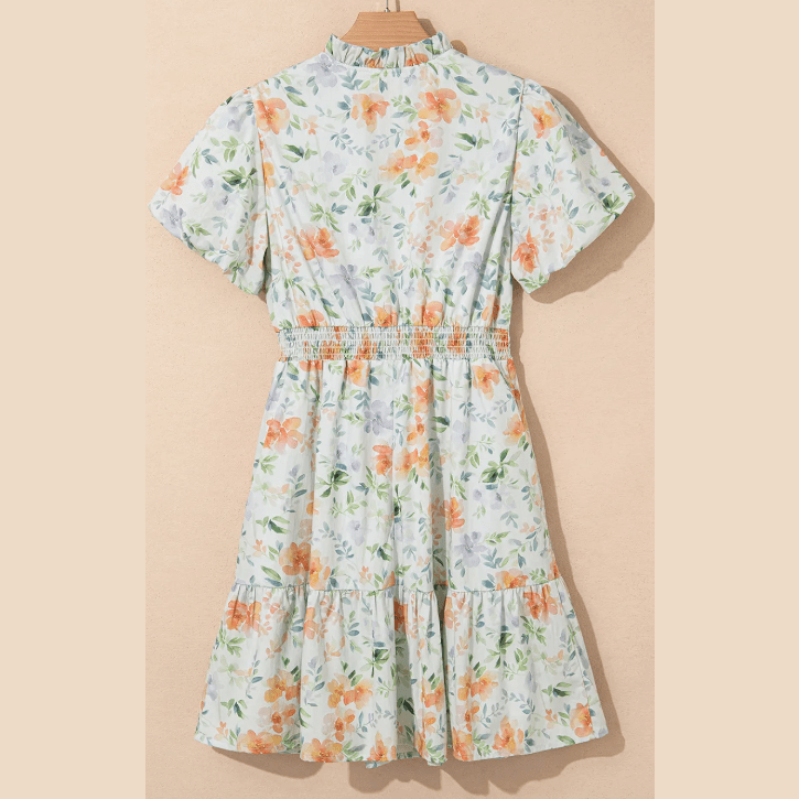 Harnett Floral Print Shirred High Waist Puff Sleeve Mini Dress
