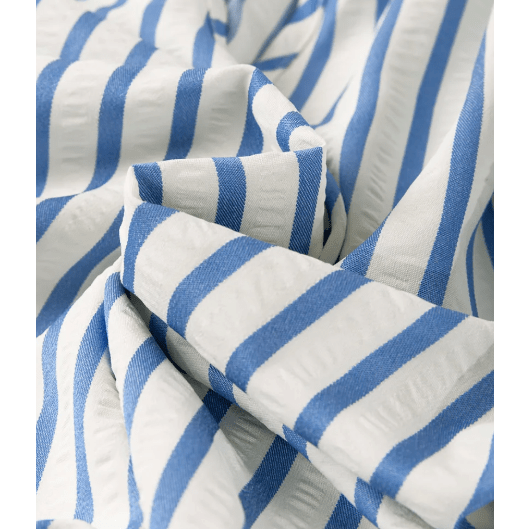 RTS Paula Sky Blue Stripe Knotted Bracelet Sleeve Notched Neck Shift Mini Dress