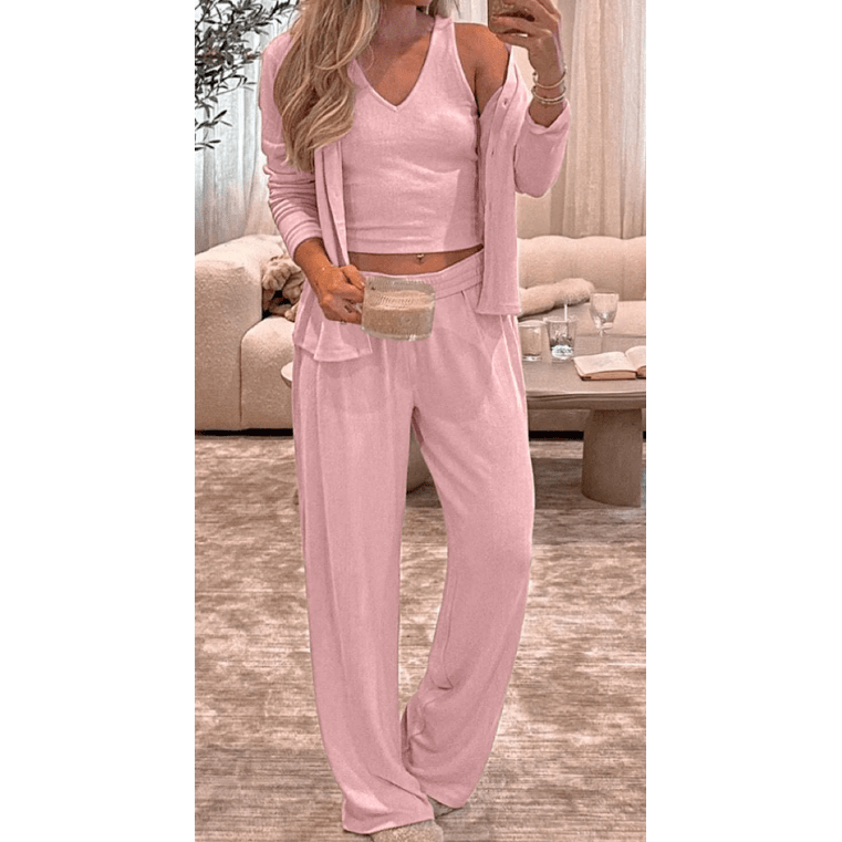 RTS Mirna Pink 3-Piece Cozy Knit Lounge Set