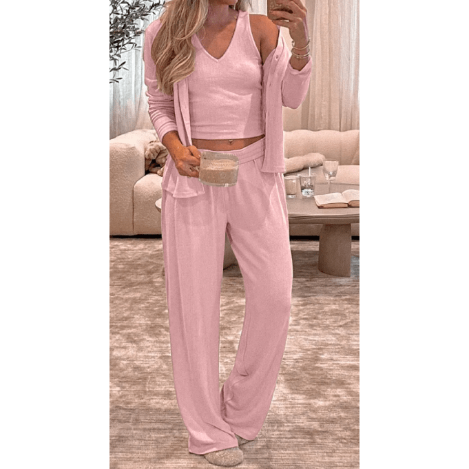 RTS Mirna Pink 3-Piece Cozy Knit Lounge Set