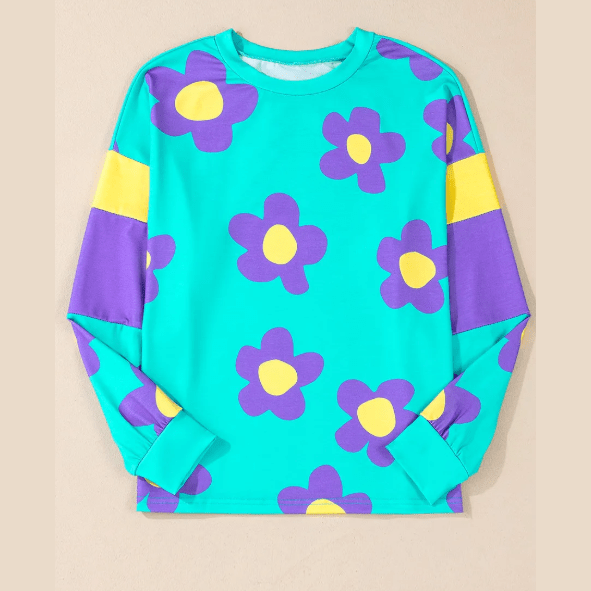 Ginette Floral Color Block Long Sleeve Loose Top