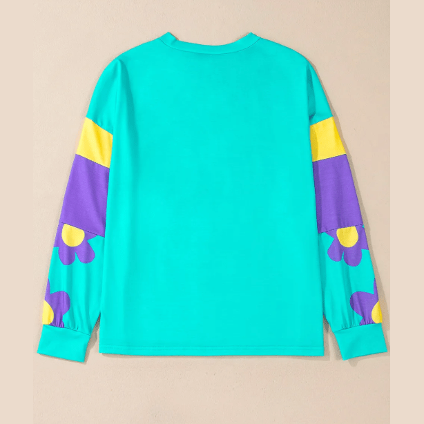 Ginette Floral Color Block Long Sleeve Loose Top