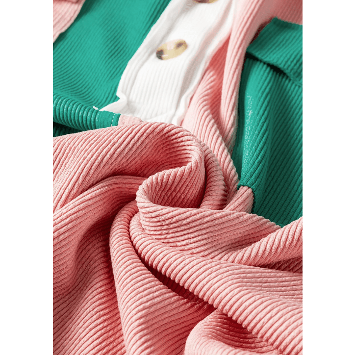 Ginna Green Colorblock Ribbed Collared Oversized Sweatshirt