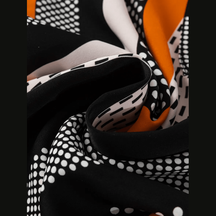 Bunny Orange Geo Print Colorblock Notched V Neck Blouse