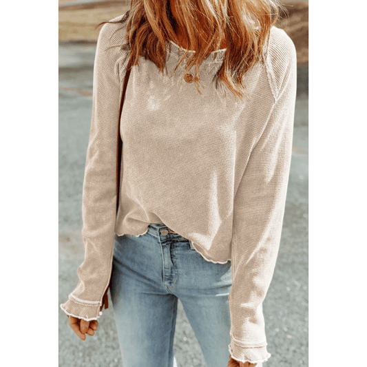 Payson Apricot Textured Round Neck Long Sleeve Top