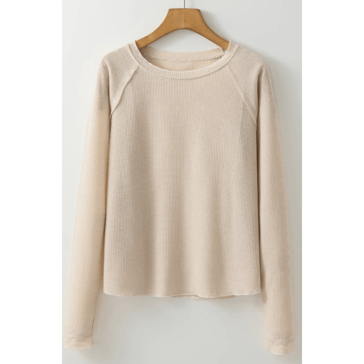 Payson Apricot Textured Round Neck Long Sleeve Top