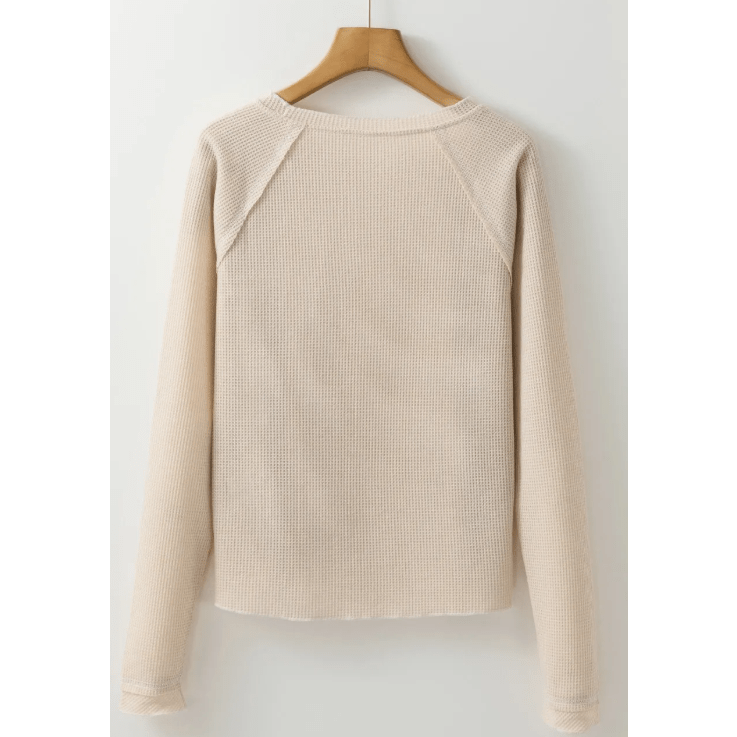 Payson Apricot Textured Round Neck Long Sleeve Top