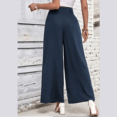 Beatrice Blue Belted High Waist Wide Leg Pants