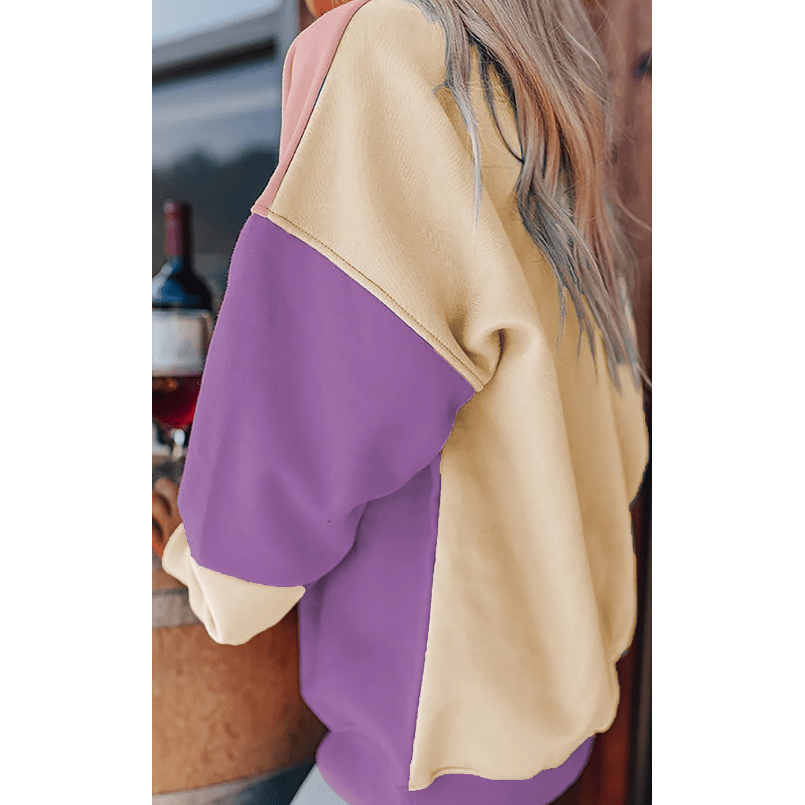 Ashlea Purple Colorblock Patchwork Drop Shoulder Sweatshirt