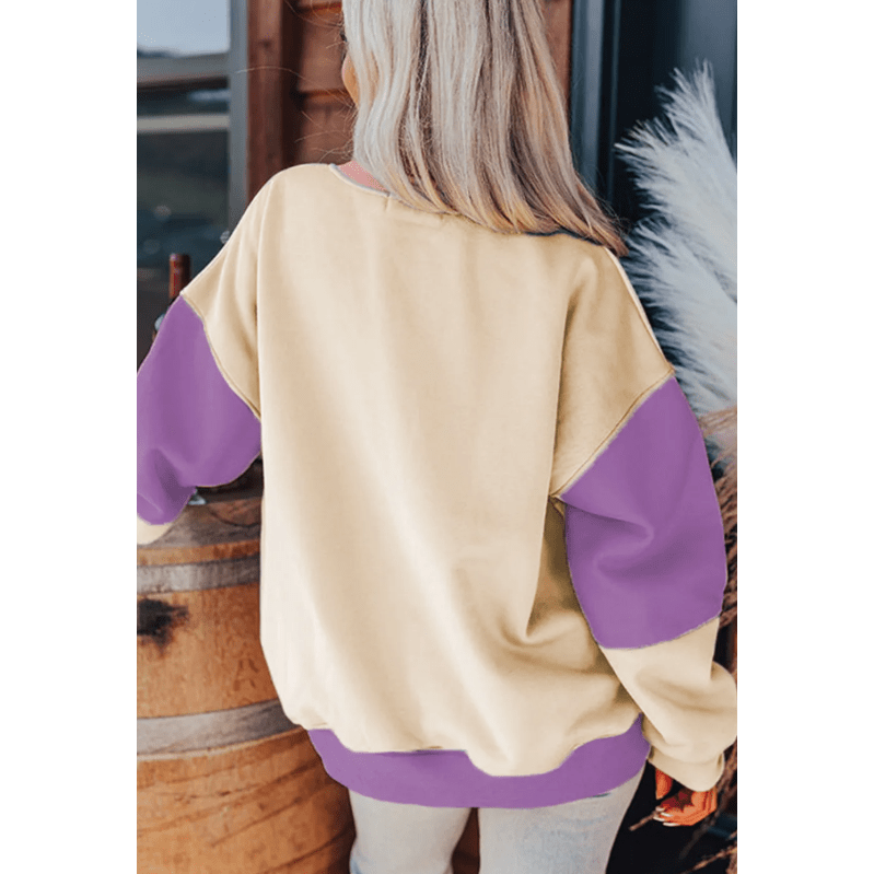 Ashlea Purple Colorblock Patchwork Drop Shoulder Sweatshirt