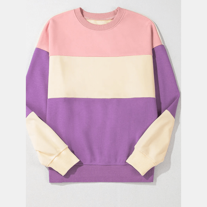 Ashlea Purple Colorblock Patchwork Drop Shoulder Sweatshirt