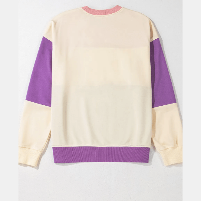 Ashlea Purple Colorblock Patchwork Drop Shoulder Sweatshirt
