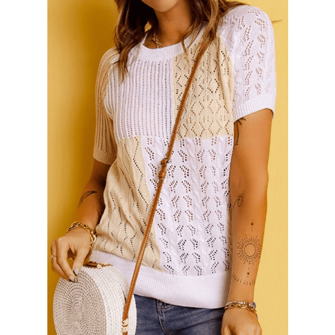 RTS Color Block Knitted Short Sleeve T Shirt