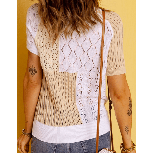 RTS Color Block Knitted Short Sleeve T Shirt