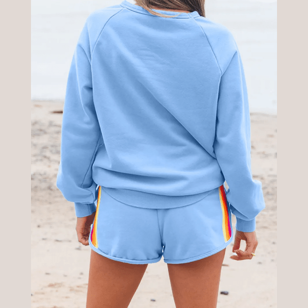 Rianne Blue Striped Accent Pullover and Shorts Two Piece Casual Set