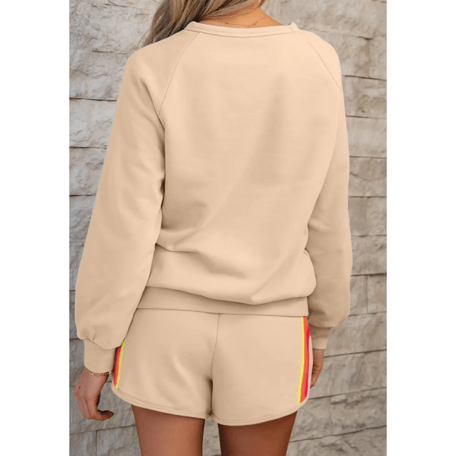 Rianne Apricot Striped Accent Pullover and Shorts Two Piece Casual Set