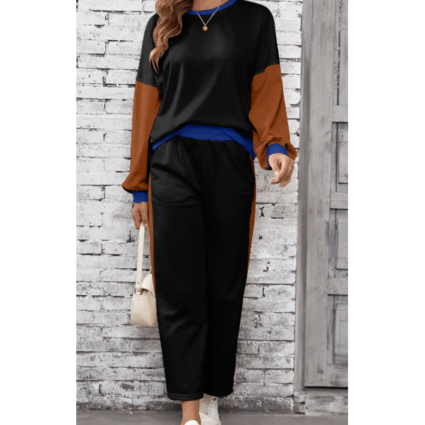 Khloe Black 2pcs Color Block Pullover Loose Pant Set
