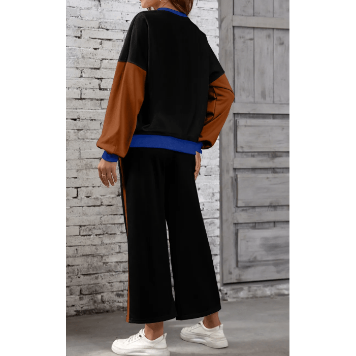 Khloe Black 2pcs Color Block Pullover Loose Pant Set