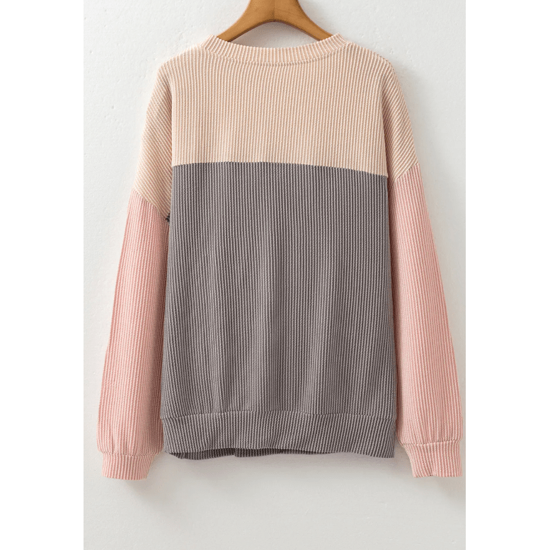 Joey Apricot Color Block Long Sleeve Ribbed Loose Top