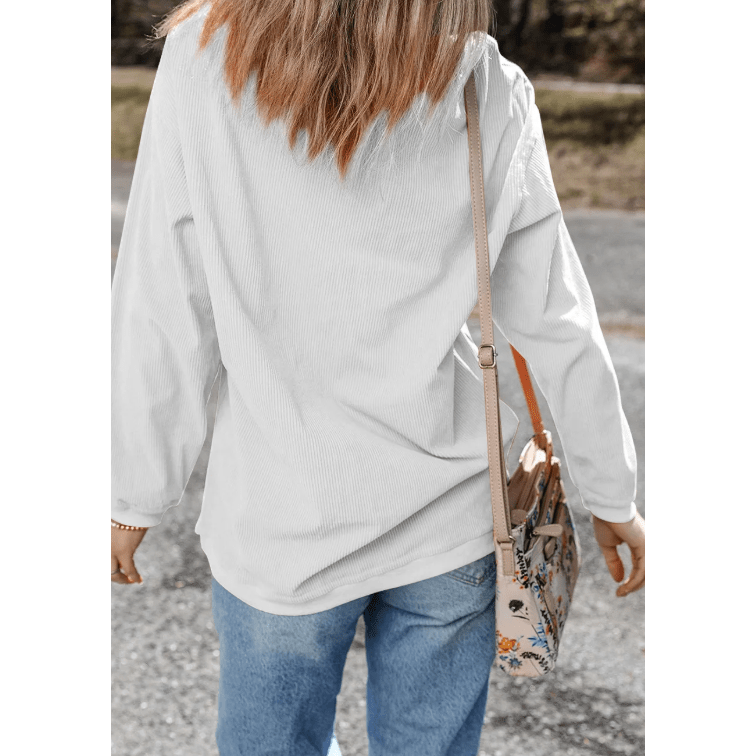 Karmen White Ribbed Corded Oversized Sweatshirt