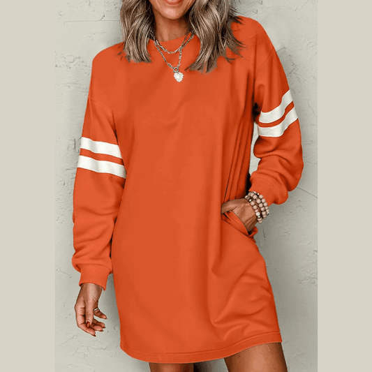 Orange Varsity Contrast Banded Sleeve Shift Sweatshirt Dress