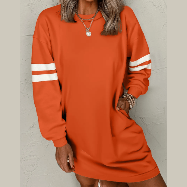 Orange Varsity Contrast Banded Sleeve Shift Sweatshirt Dress
