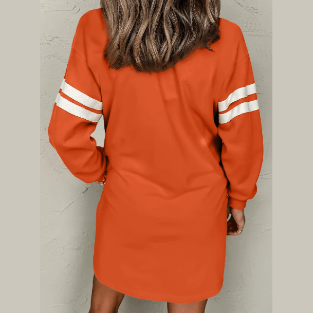 Orange Varsity Contrast Banded Sleeve Shift Sweatshirt Dress