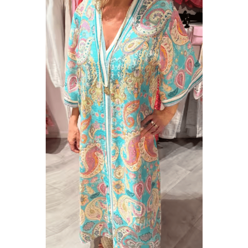 Karah V Neck Floral Pattern Half Sleeved Bohemian Dress - 2 Colors