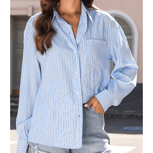 Taphy Sky Blue Stripe Button Up Oversized Casual Shirt