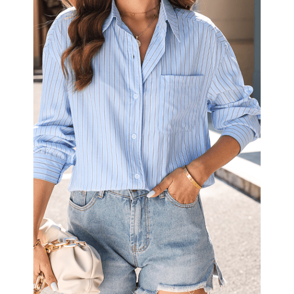 Taphy Sky Blue Stripe Button Up Oversized Casual Shirt