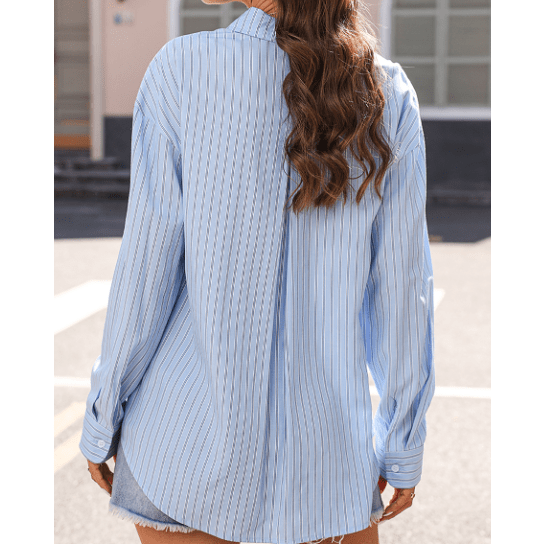 Taphy Sky Blue Stripe Button Up Oversized Casual Shirt
