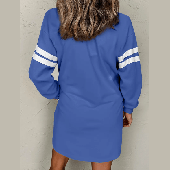 Blue Varsity Contrast Banded Sleeve Shift Sweatshirt Dress