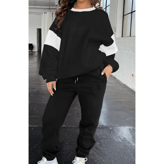 Magnolia Black Drop Shoulder Loose Sweatshirt and Joggers Active Set