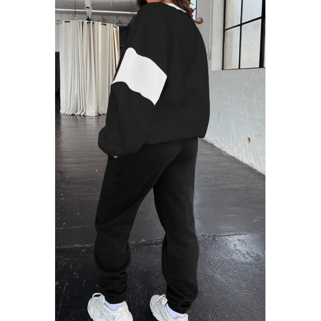 Magnolia Black Drop Shoulder Loose Sweatshirt and Joggers Active Set