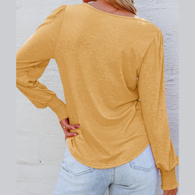 Jaycee Yellow Shirred Shoulder Frilled Cuffs Long Sleeve Top
