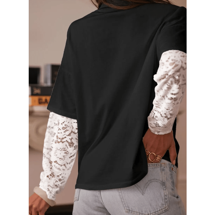 Roselle Black Lace Long Sleeve Insert Drop Shoulder Tee