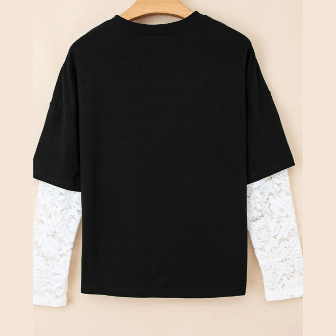 Roselle Black Lace Long Sleeve Insert Drop Shoulder Tee