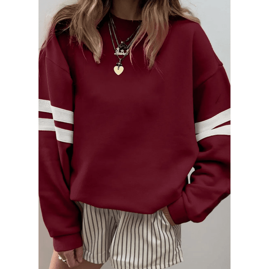 Maroon Varsity Striped Detail Drop Shoulder Oversized Sweatshirt