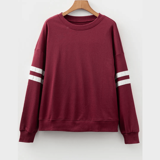 Maroon Varsity Striped Detail Drop Shoulder Oversized Sweatshirt